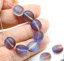 10x9mm Blue purple green flat oval czech glass beads, 15Pc
