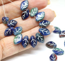 12x7mm Dark blue green red Czech glass beads silver inlays, 30pc