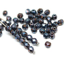 4mm Black czech glass fire polished beads luster - 50Pc