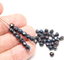 4mm Black czech glass fire polished beads luster - 50Pc