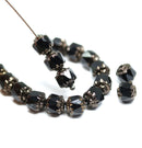 6mm Black cathedral Czech glass beads, dark copper ends - 20Pc