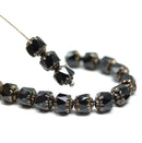 6mm Black cathedral Czech glass beads, dark copper ends - 20Pc