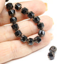 6mm Black cathedral Czech glass beads, dark copper ends - 20Pc