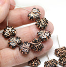 11x13mm Dark red copper wash maple leaf beads, Czech glass - 15pc