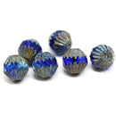 11mm Large bicone beads Picasso finish dark blue - 6pc