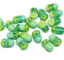 12x8mm Green yellow tulip beads, Czech glass flower - 20Pc