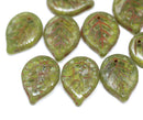 18x13mm Picasso green Czech glass leaves, 10Pc