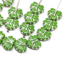 11x13mm Opaque light green maple czech glass leaf beads silver wash, 15pc