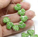 11x13mm Opaque light green maple czech glass leaf beads silver wash, 15pc