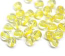 6mm Crystal clear czech glass melon shape beads, yellow colored holes - 30pc