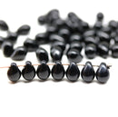 5x7mm Jet Black drop beads, teardrops pressed czech glass, 50pc