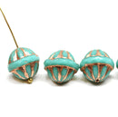 Turquoise large fancy bicone beads, copper inlays fire polished Czech glass