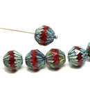11mm Large bicone beads Picasso finish dark red - 6pc