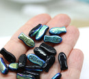 14x7mm Black czech glass fish beads AB finish, 20pc