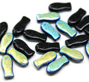 14x7mm Black czech glass fish beads AB finish, 20pc