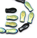 14x7mm Black czech glass fish beads AB finish, 20pc