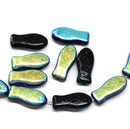14x7mm Black czech glass fish beads AB finish, 20pc