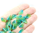 12x7mm Blue green triangle beads Czech glass 25Pc