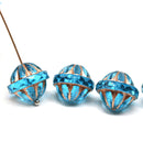 12x14mm Dark blue large fancy bicone beads, copper wash fire polished Czech glass 4Pc