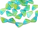 12x7mm Blue green triangle beads Czech glass 25Pc