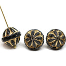 Black large fancy bicone beads, Golden wash fire polished Czech glass
