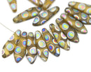 5x16mm Light olive green dagger, matte finish czech glass beads, 15pc