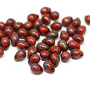 Dark orange picasso glass drops, czech teardrop beads for jewelry making