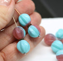 12mm Opal pink green melon czech glass beads, 6pc