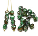 6mm Mixed clear green bicone beads with travertin finish Czech glass