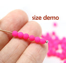 4mm Neon purple czech glass round druk beads spacers, 50pc