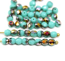 4mm Turquoise Czech glass beads with luster, 50Pc