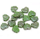 Green maple czech glass leaf beads picasso luster finish