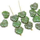 Green maple czech glass leaf beads picasso luster finish