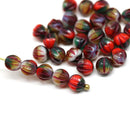 6mm Mixed color red green round melon czech glass beads - 30Pc