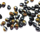 5x7mm Jet Black glass drops, metallic luster - 50pc