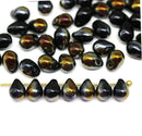 5x7mm Jet Black glass drops, metallic luster - 50pc