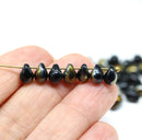 5x7mm Jet Black glass drops, metallic luster - 50pc