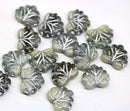 11x13mm Gray mixed maple czech glass leaf beads silver wash, 15pc