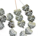 11x13mm Gray mixed maple czech glass leaf beads silver wash, 15pc