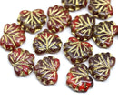 11x13mm Red brown maple czech glass leaf beads gold wash, 15pc