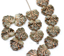 11x13mm Beige brown maple czech glass leaf beads copper wash, 15pc