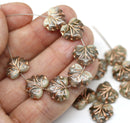 11x13mm Beige brown maple czech glass leaf beads copper wash, 15pc