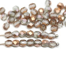 4mm Frosted Apollo copper Czech glass beads, fire polished round faceted spacers, 50Pc