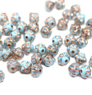 6mm Mixed blue clear fancy small bicone beads, gold wash, 50pc