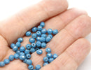 4mm Turquoise blue silver wash Czech glass beads with luster, 50Pc