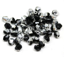5mm Black bicone beads Silver coating Czech glass fire polished 50pc