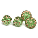 Large green fancy bicone Czech glass pressed beads jewelry making
