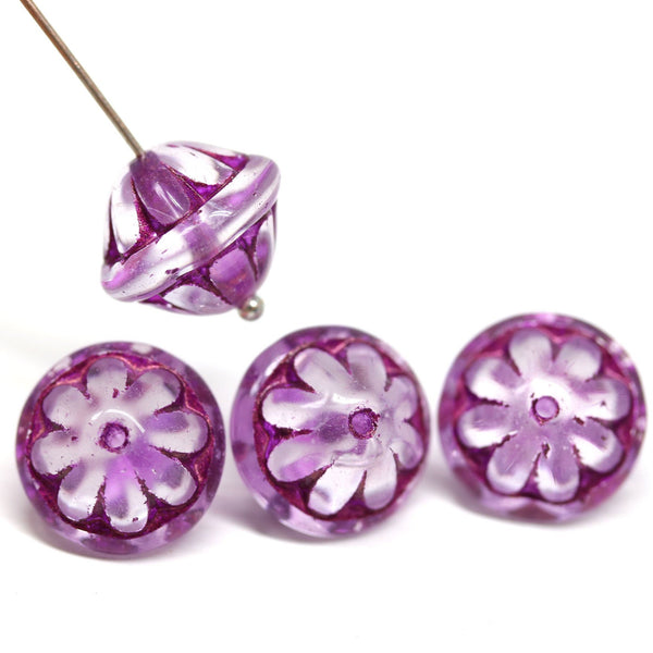 Large fancy bicone Czech glass pressed beads jewelry making DIY craft