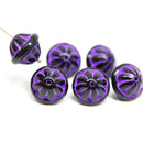Large black fancy bicone Czech glass pressed beads for jewelry making