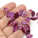 12x7mm Pink leaf beads, sparkling pink inlays Czech glass, 40pc